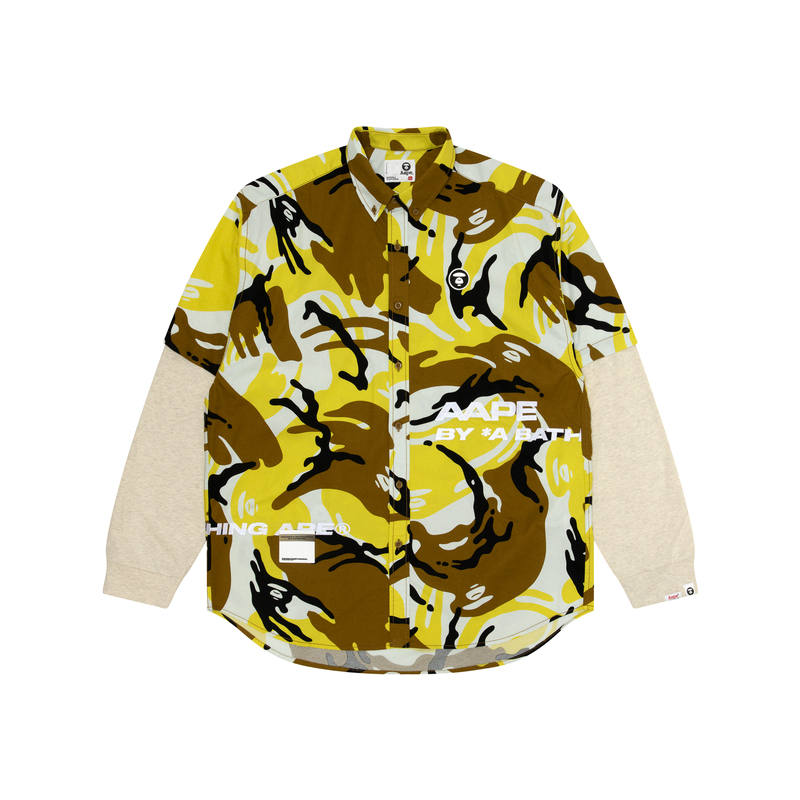 Aape Shirts Men's Neon Green YEN Pointed Collar Moderate Mock Two Piece