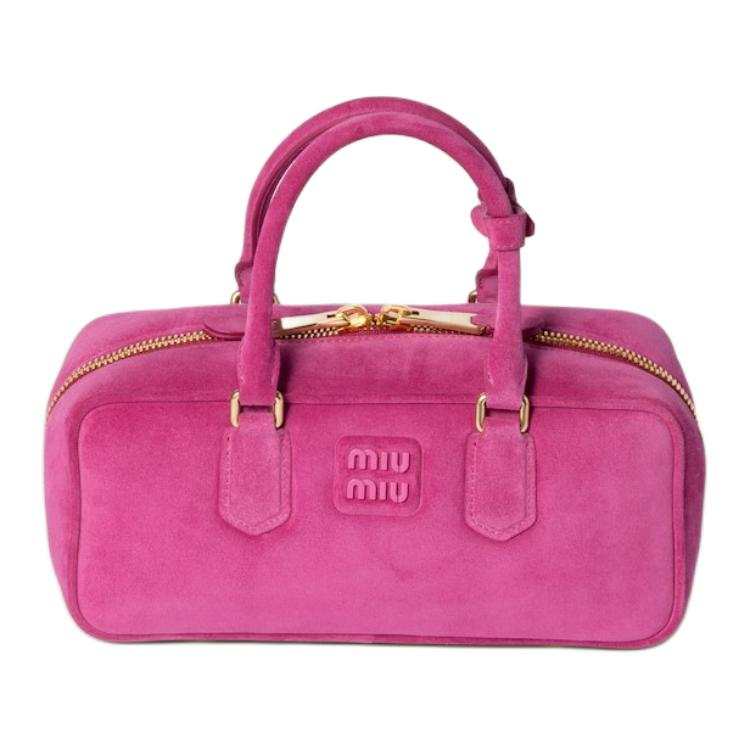 MIU MIU Arcadie Suede Leather One Shoulder Handbag Large Women's Fuchsia