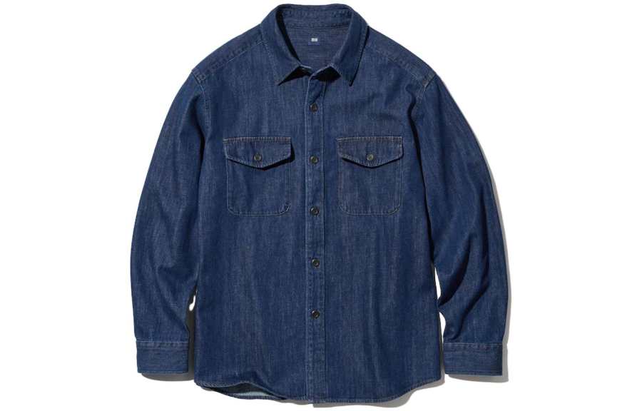 UNIQLO Shirts Unisex Dark Blue Pointed Collar Moderate Other