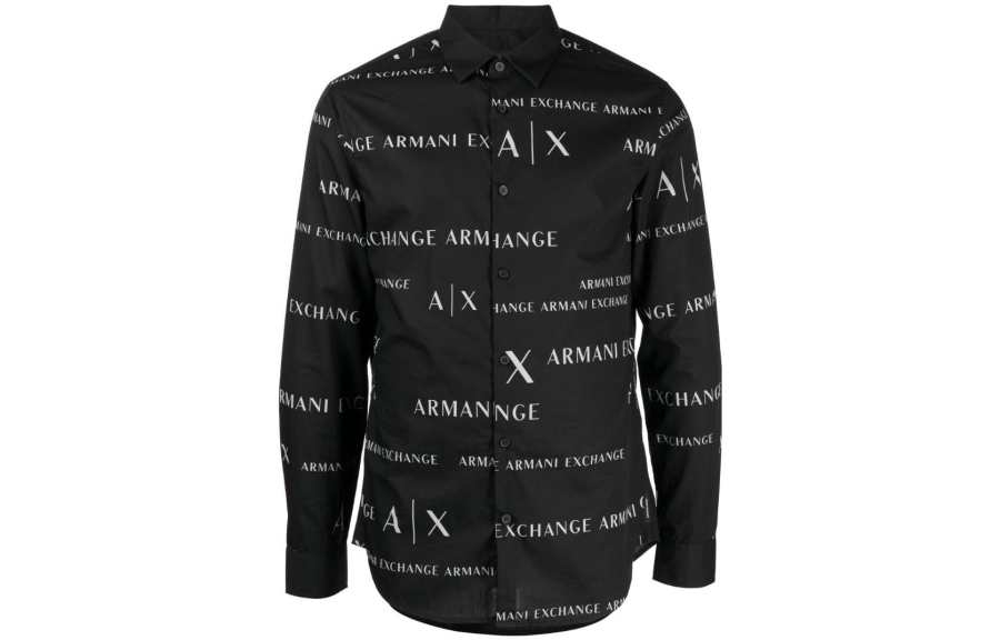 ARMANI EXCHANGE Sustainability Values Regular Fit Organic Cotton Poplin All Over Logo Shirt