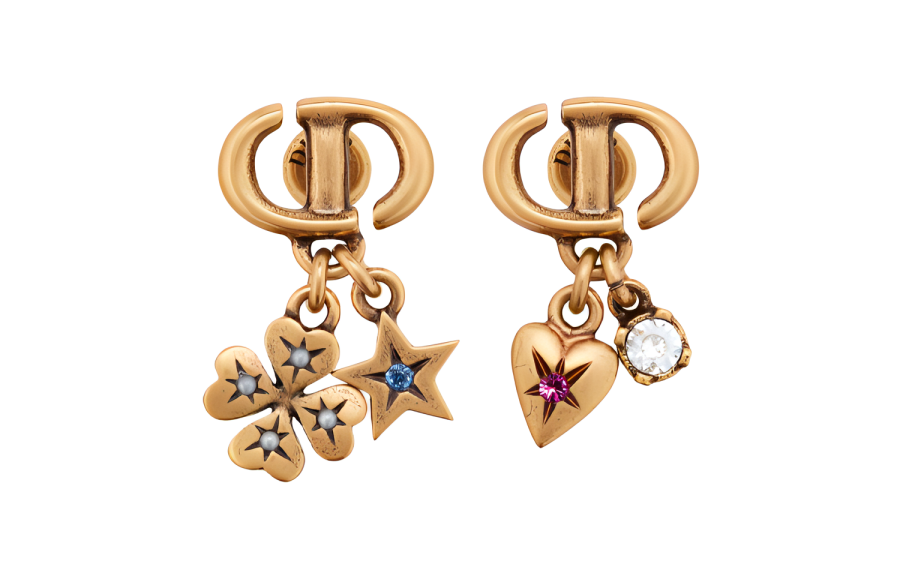 DIOR Metal, Resin Pearl, Crystal Earrings Women's Gold