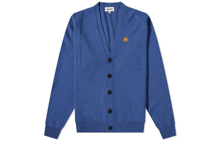 KENZO Sweaters Men's Blue V Neck Moderate Cardigan