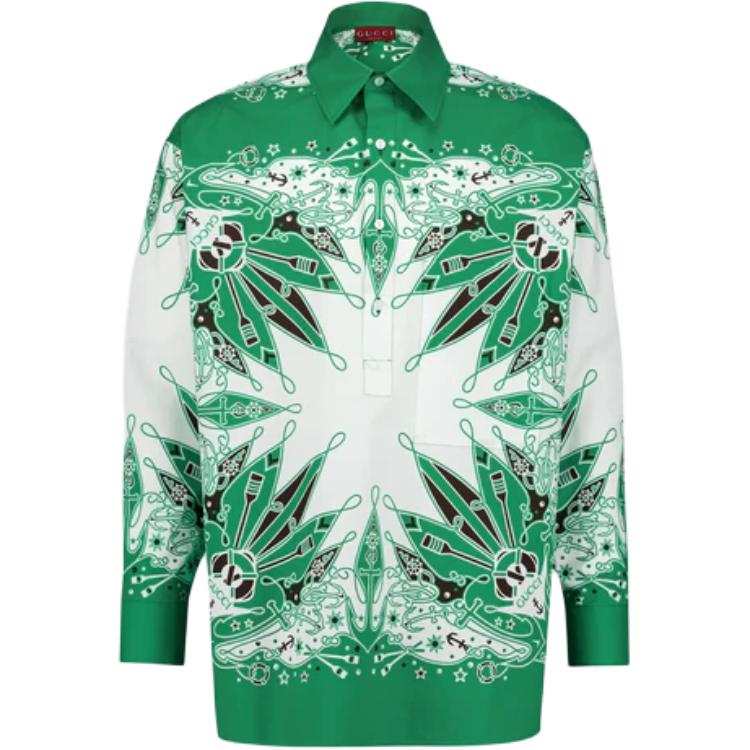 GUCCI Shirts Men's Green Pointed Collar Moderate Other