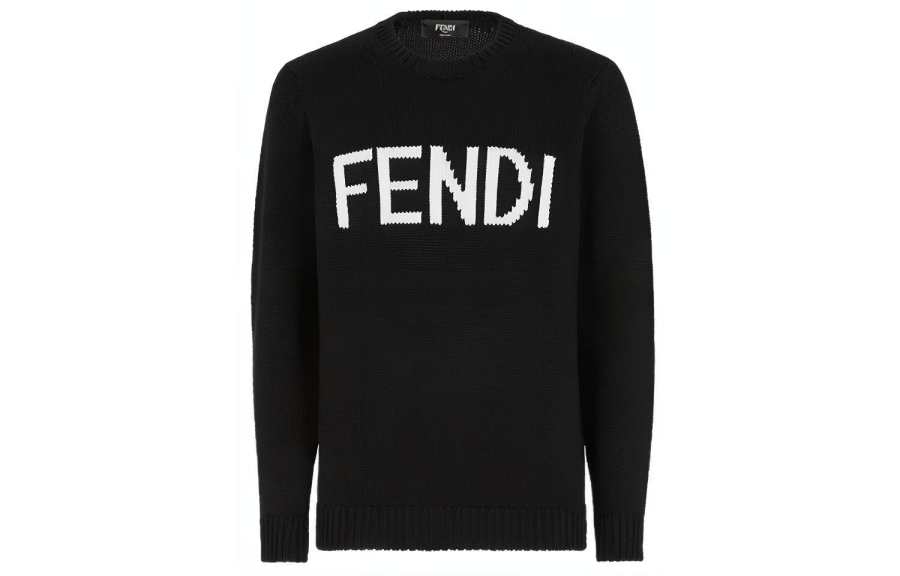 FENDI Sweaters Men's Black Crew Neck Moderate A Line