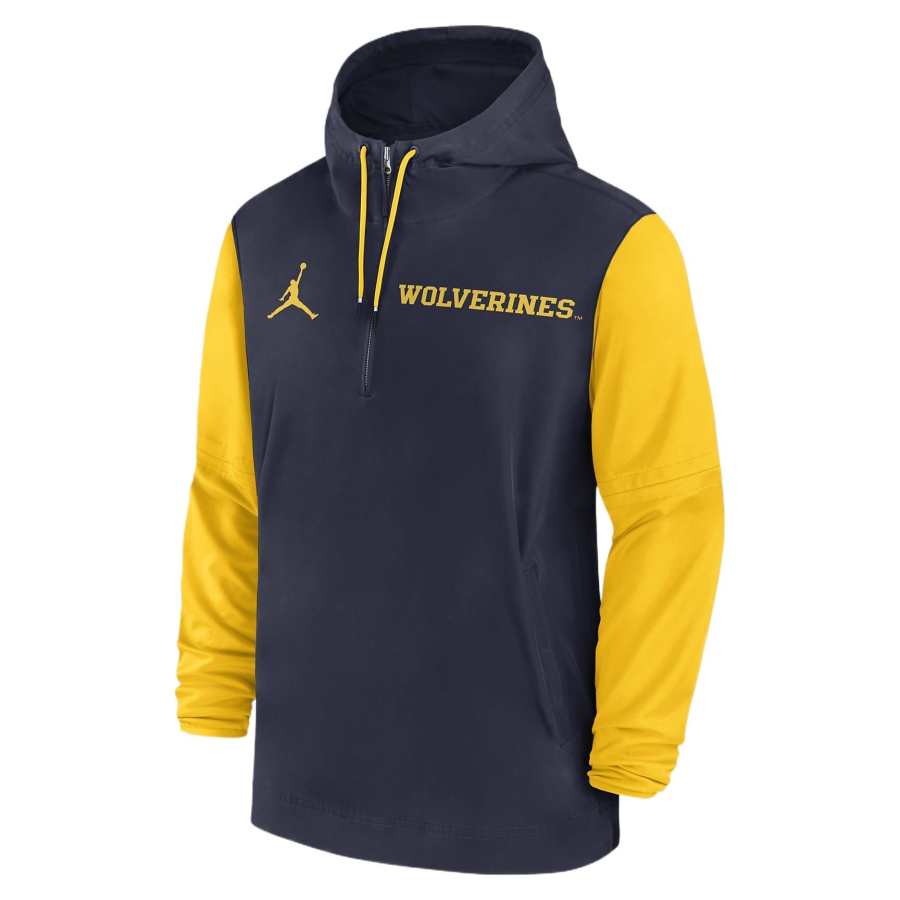 Jordan Jordan Michigan Wolverines Sideline Pre Game Player Men's Jordan College 1/2 Zip Hooded Jacket