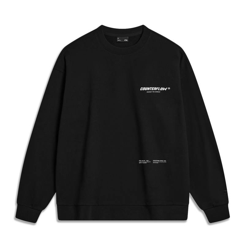 Li-Ning Li Ning Sweatshirts Unisex Black Crew Neck Moderate Regular