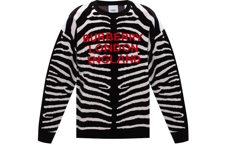 Burberry Burberry Men Logo Letter Zebra Pattern Pullover Long Sleeve Sweater Black