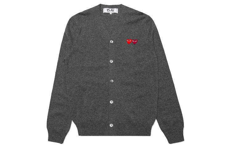 CDG Play Sweaters Men's Gray V Neck Moderate Cardigan
