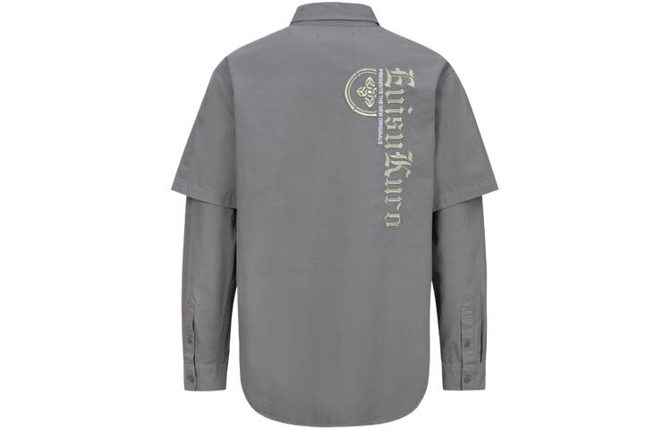 EVISU EVISU Shirts Men's Gray Lapel Moderate Mock Two Piece