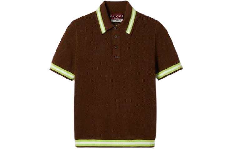 GUCCI Polo Shirts Men's Brown Polo Collar Moderate