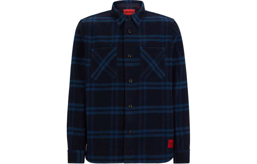 HUGO BOSS Oversized Fit Overshirt In Checked Brushed Fabric Shirt Men's Blue