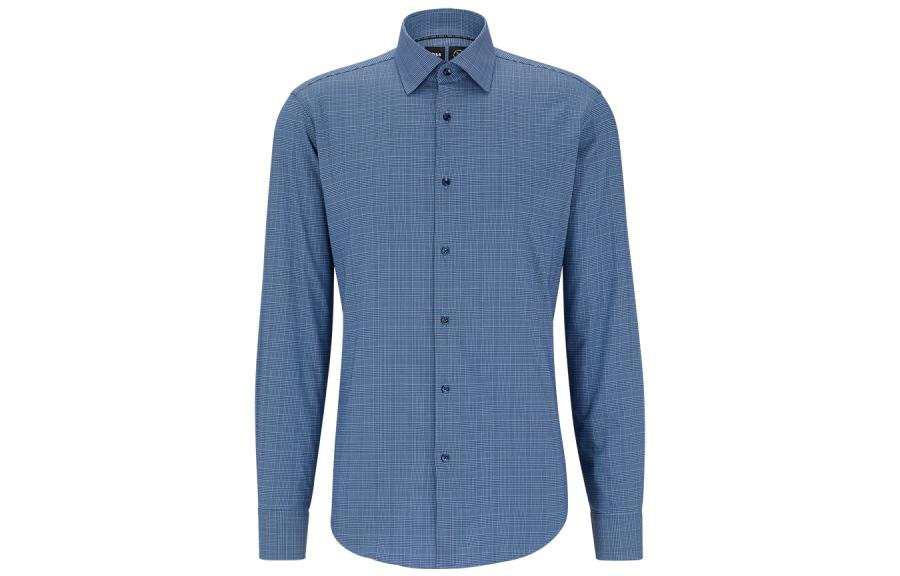 HUGO BOSS Shirts Men's Blue Pointed Collar Moderate Shirt