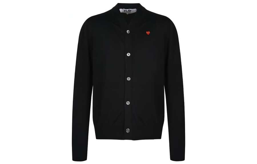 CDG Play Sweaters Men's Black V Neck Moderate Cardigan