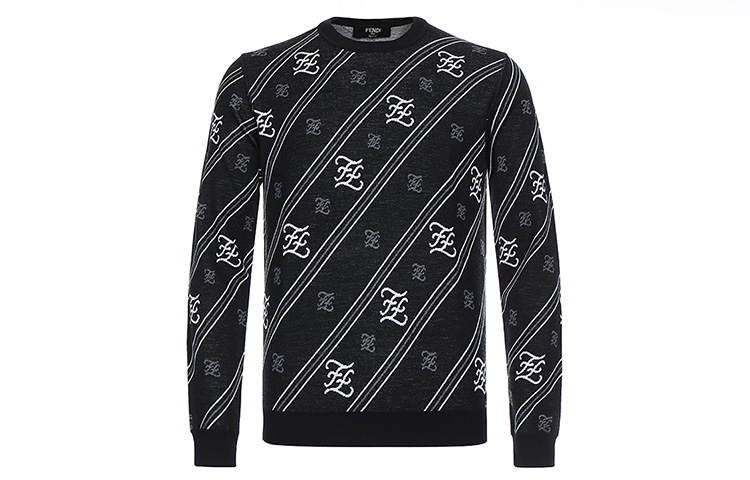 FENDI Sweaters Men's Black Crew Neck Moderate Other