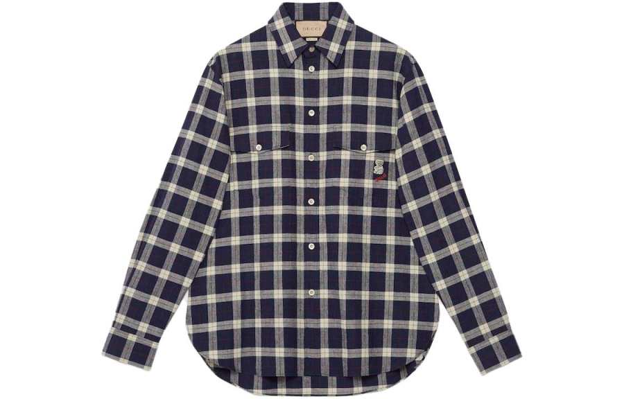 GUCCI Shirts Men's Blue Lapel Moderate Other