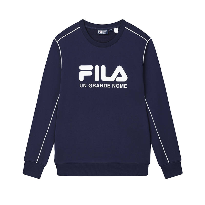 FILA ORIGINALE Fashion Comfortable Knitted Fabric Fleece Lined Pullover Sweatshirt Men's Ink Pink