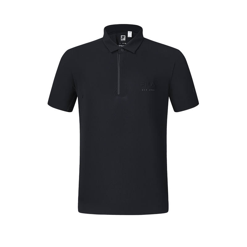 FILA Tennis Polo Shirts Men's Black Polo Collar Moderate Straight Fit