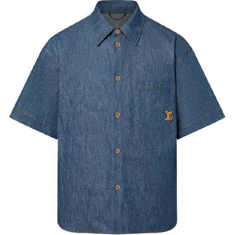 LOUIS VUITTON Lv Short Sleeved Cotton Chambray Shirt