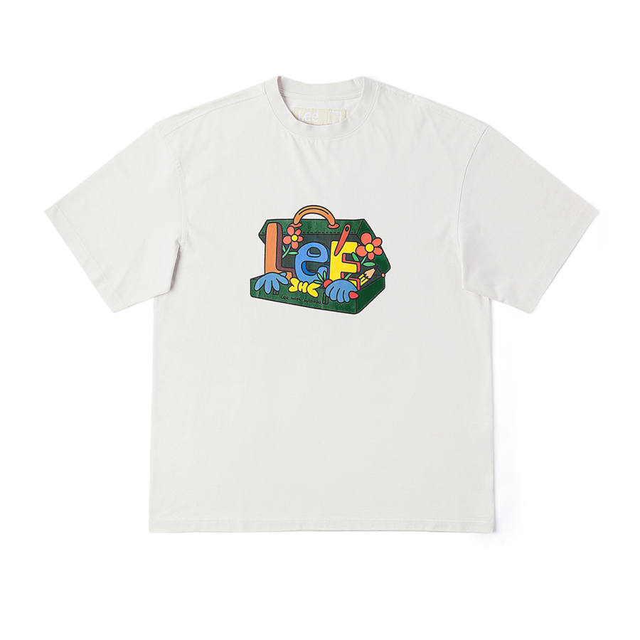 Lee X Melting Sadness T Shirts Unisex Ivory Crew Neck Moderate Straight Fit