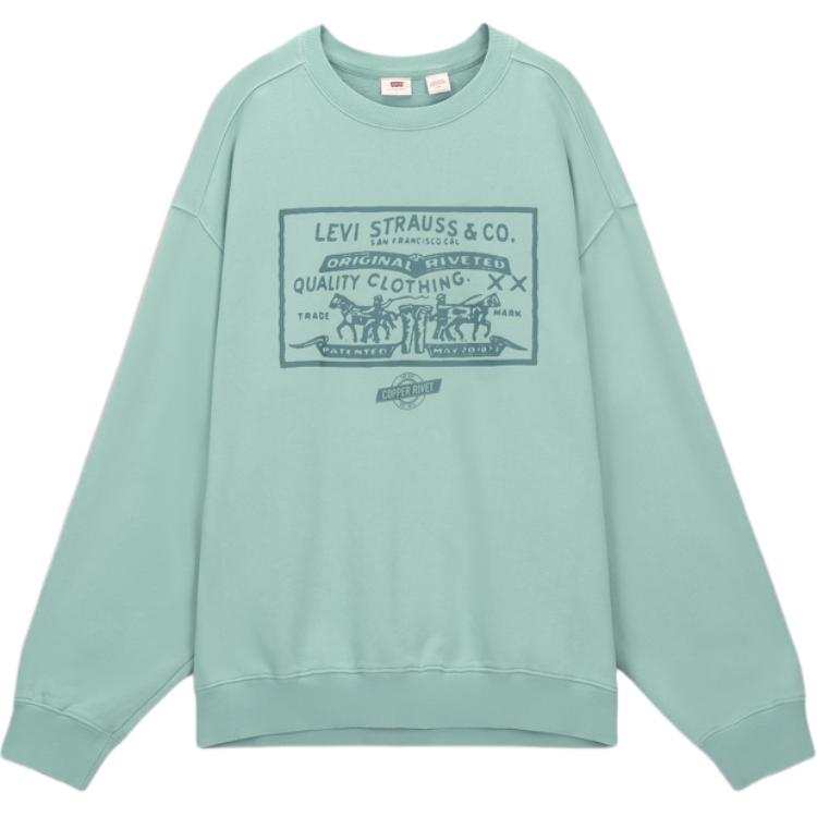 Levis Fleece Lined Loose Fit Crew Neck Print Casual Long Sleeved Sweatshirt Men's Light Green