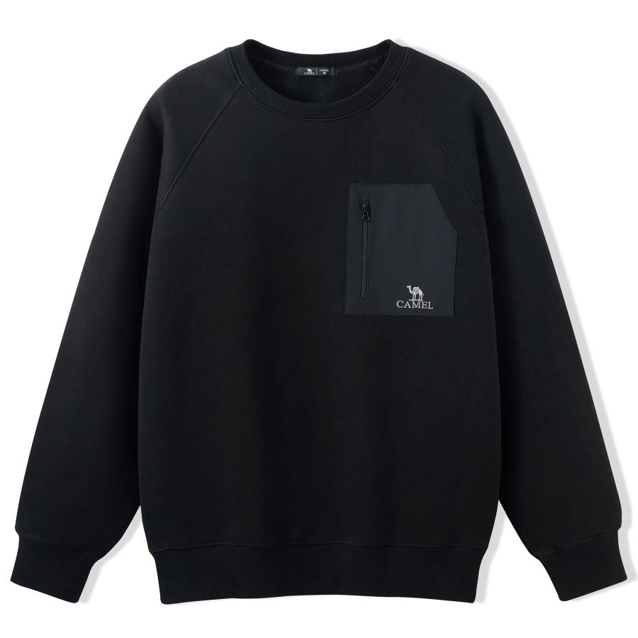 CAMEL Polar Fleece Warm Fleece Elastic Soft Top Pocket Patchwork Raglan Sleeve Slim Fit Hoodie Men's