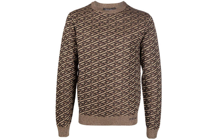 VERSACE VERSACE Sweaters Men's Brown Crew Neck Moderate Base Layer