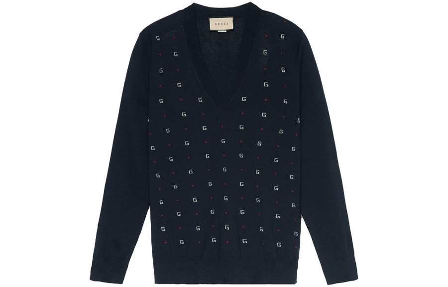 GUCCI Sweaters Men's Dark Blue Crew Neck Moderate