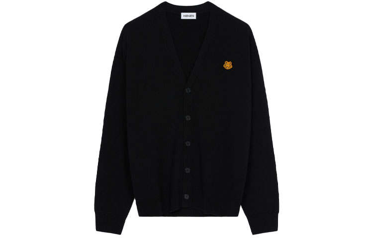 KENZO Classic Tiger Head Sweaters Men's Black V Neck Moderate Cardigan