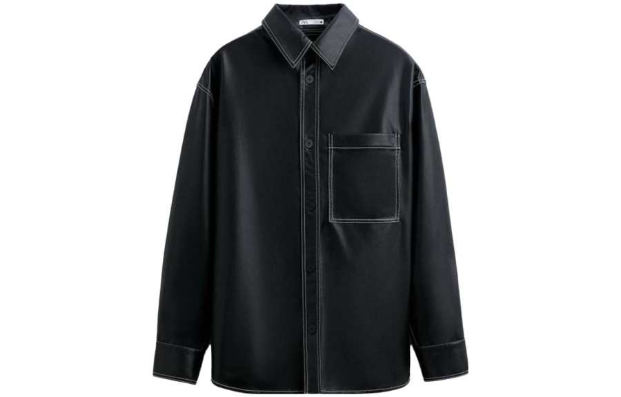 ZARA Shirts Men's Black V Neck Moderate Other