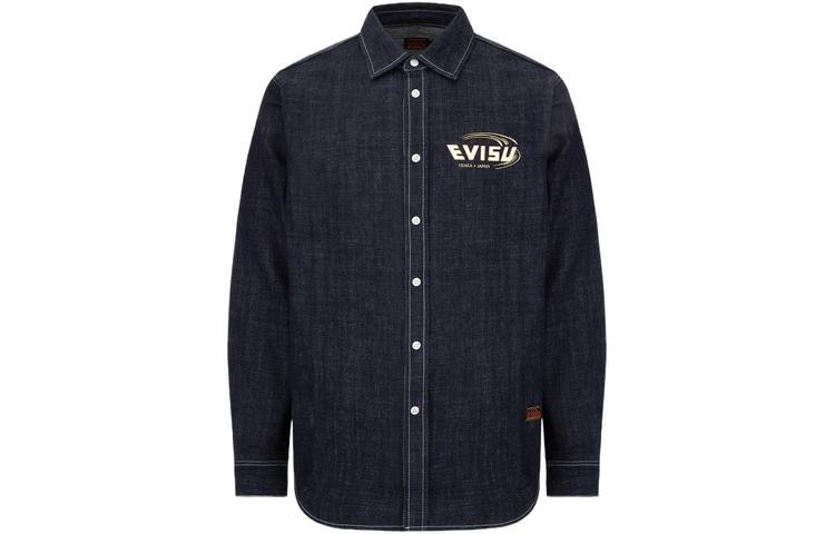 EVISU EVISU Shirts Men's Denim Blue Lapel Moderate Denim