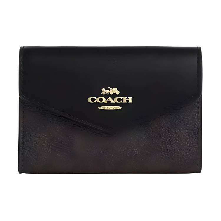 COACH Flap Card Case Coated Canvas Wallet, Card Holder Regular Women's Black