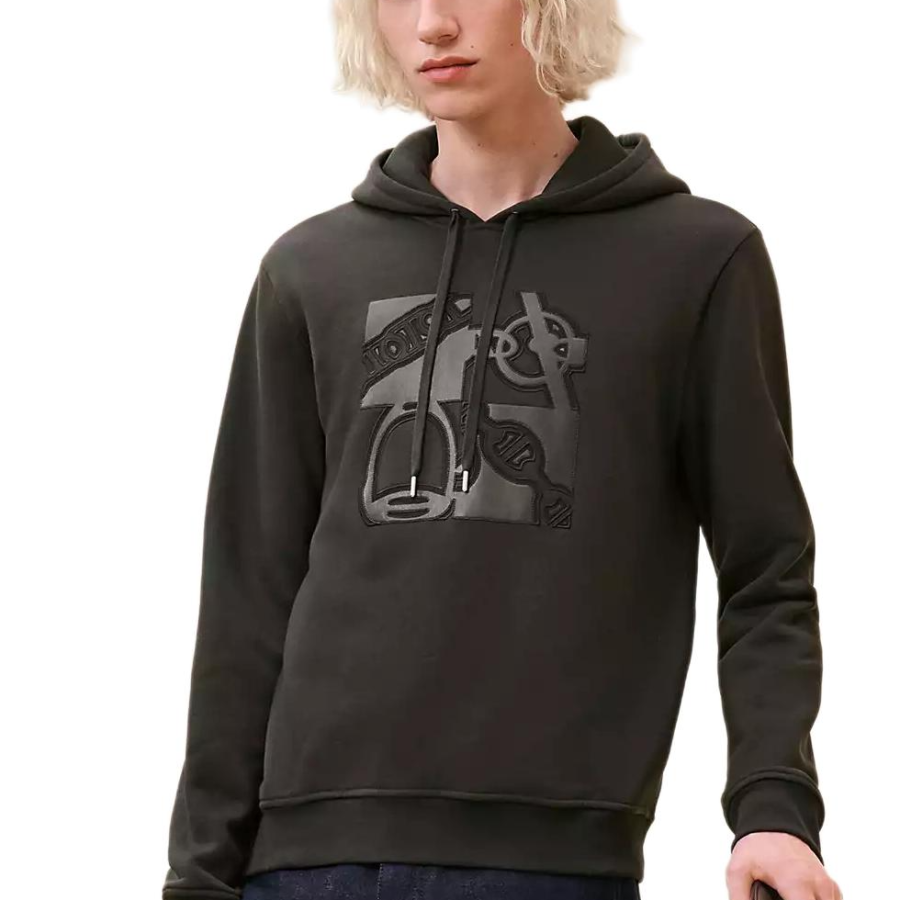 HERMES Sweatshirts Men's Black Hooded Moderate Regular