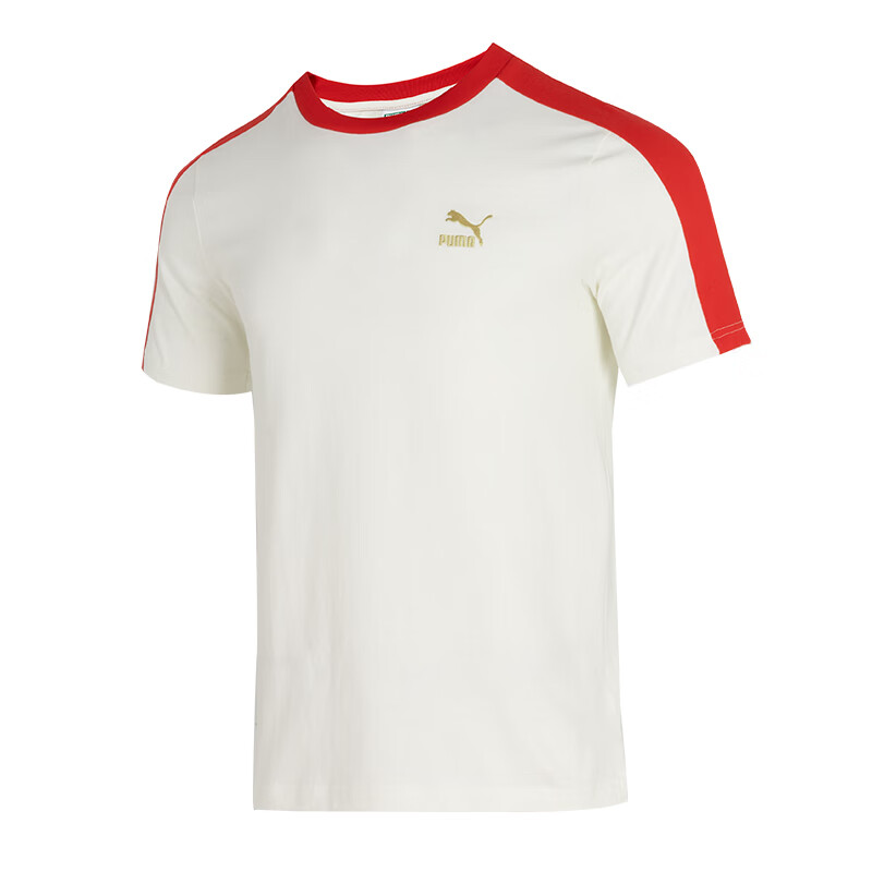 PUMA T Shirts Men's Ecru Crew Neck Moderate