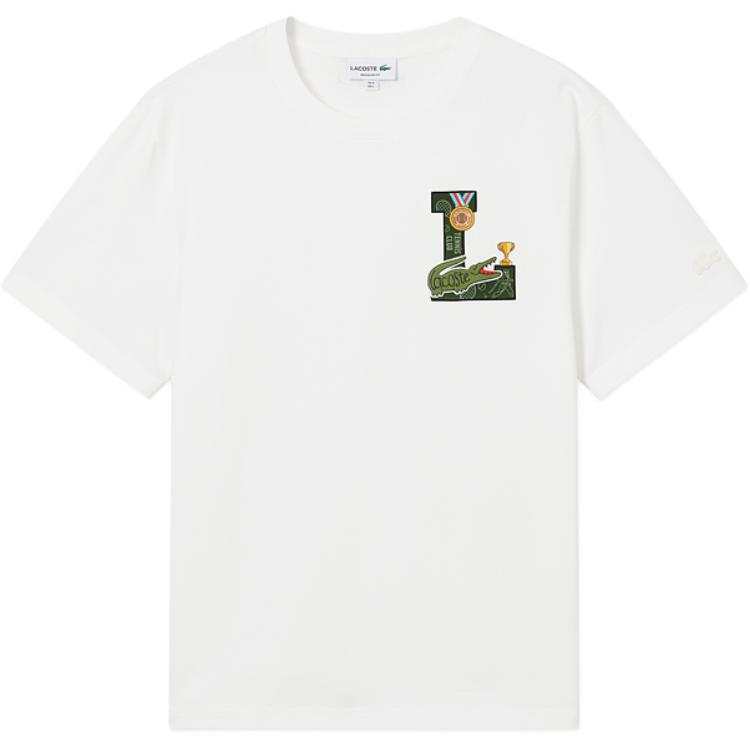 LACOSTE T Shirts Men's 70V/Ecru Crew Neck Moderate