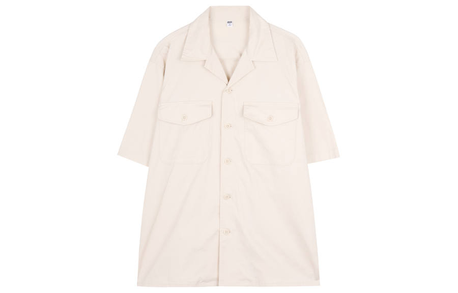 UNIQLO Shirts Men's Light Beige Cuban Collar Moderate Other