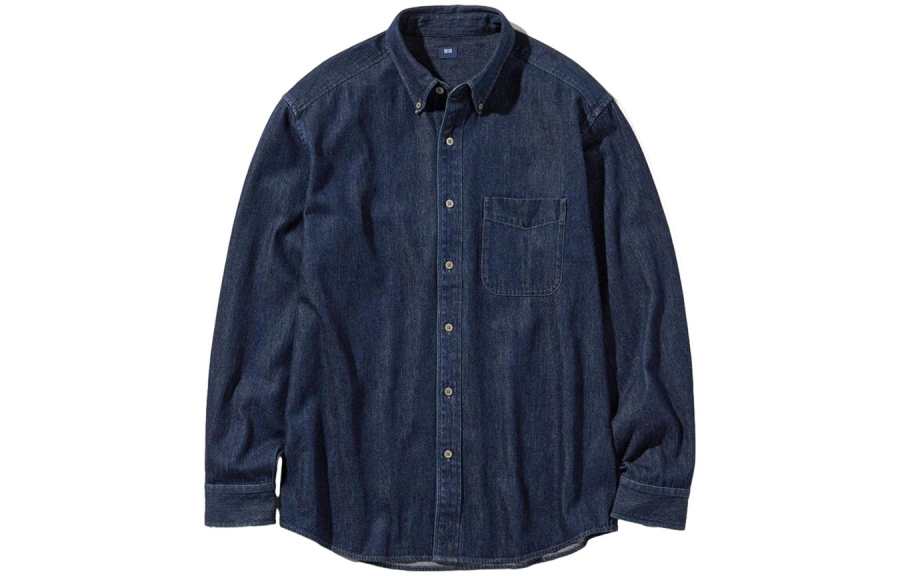 UNIQLO Shirts Men's Pointed Collar Moderate Denim