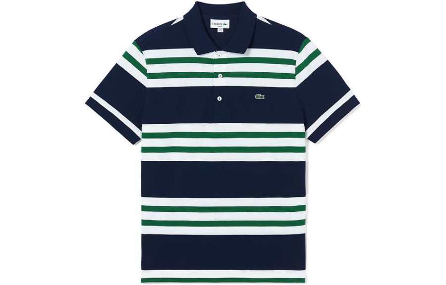 LACOSTE Polo Shirt Men's Navy Blue & White Green