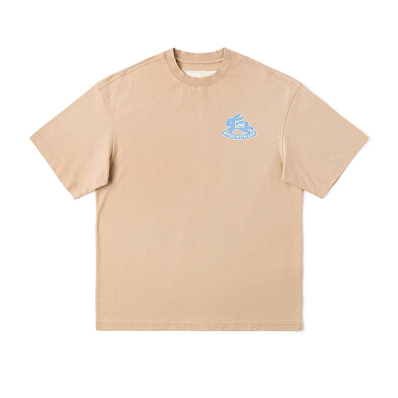 Lee X Melting Sadness T Shirts Unisex Khaki Crew Neck Moderate Straight Fit