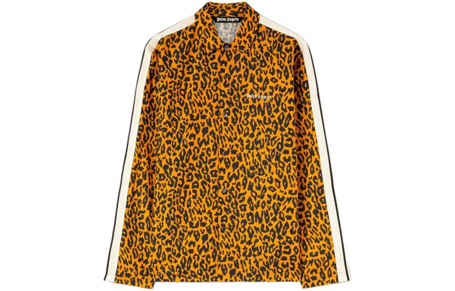 PALM ANGELS Cheetah Printed Stripe Detailed Track Shirt