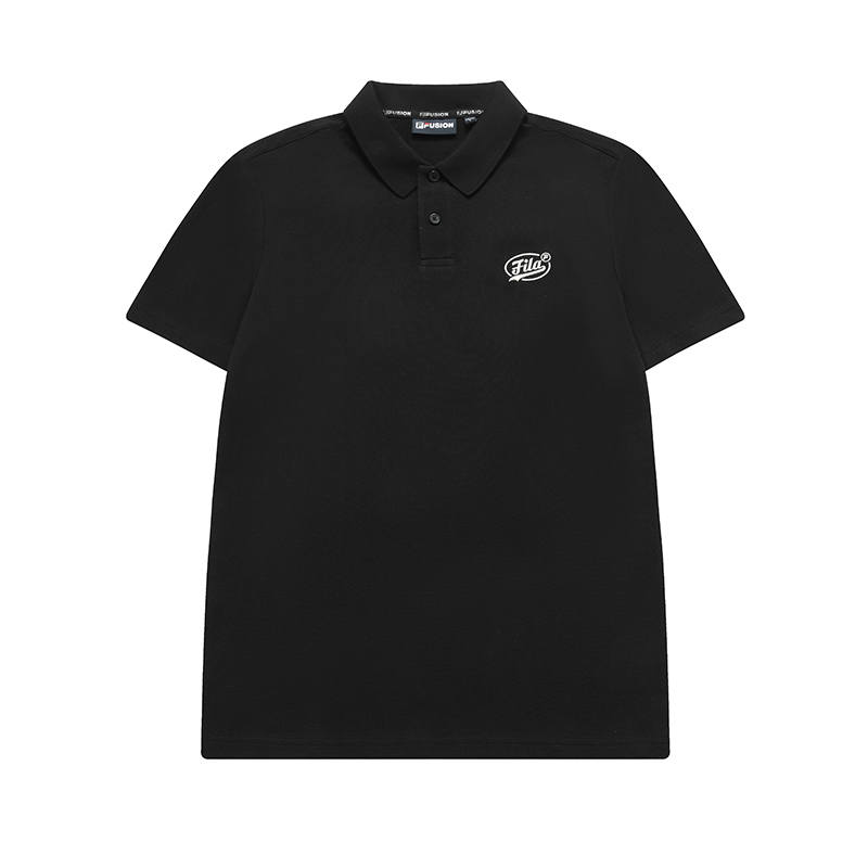 FILA FUSION Polo Shirts Men's Black Crew Neck Moderate Straight Fit