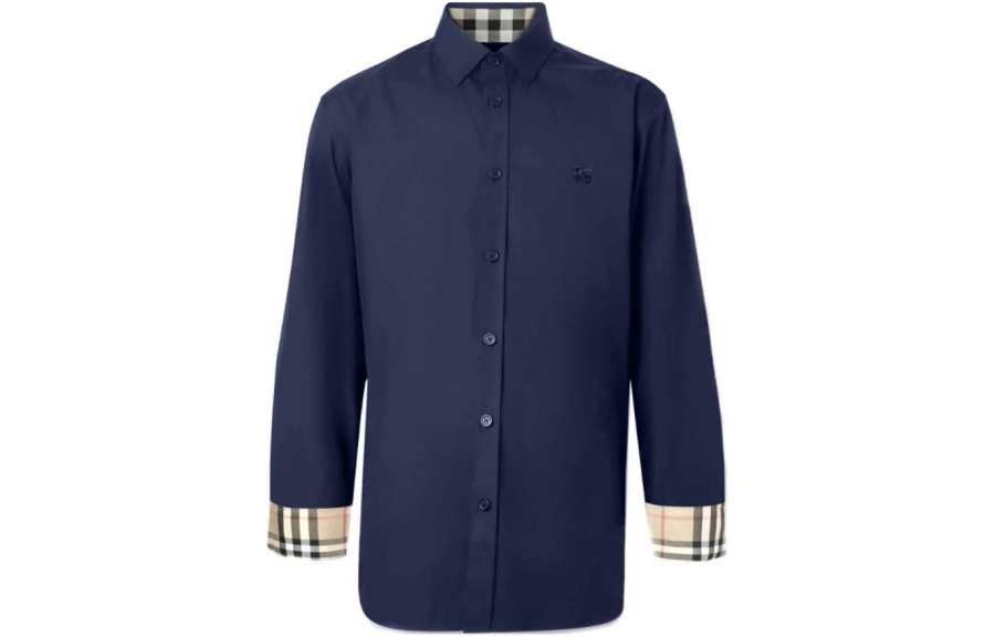 Burberry SS24 Men Logo Embroidered Single-Breasted Shirt Dark Blue
