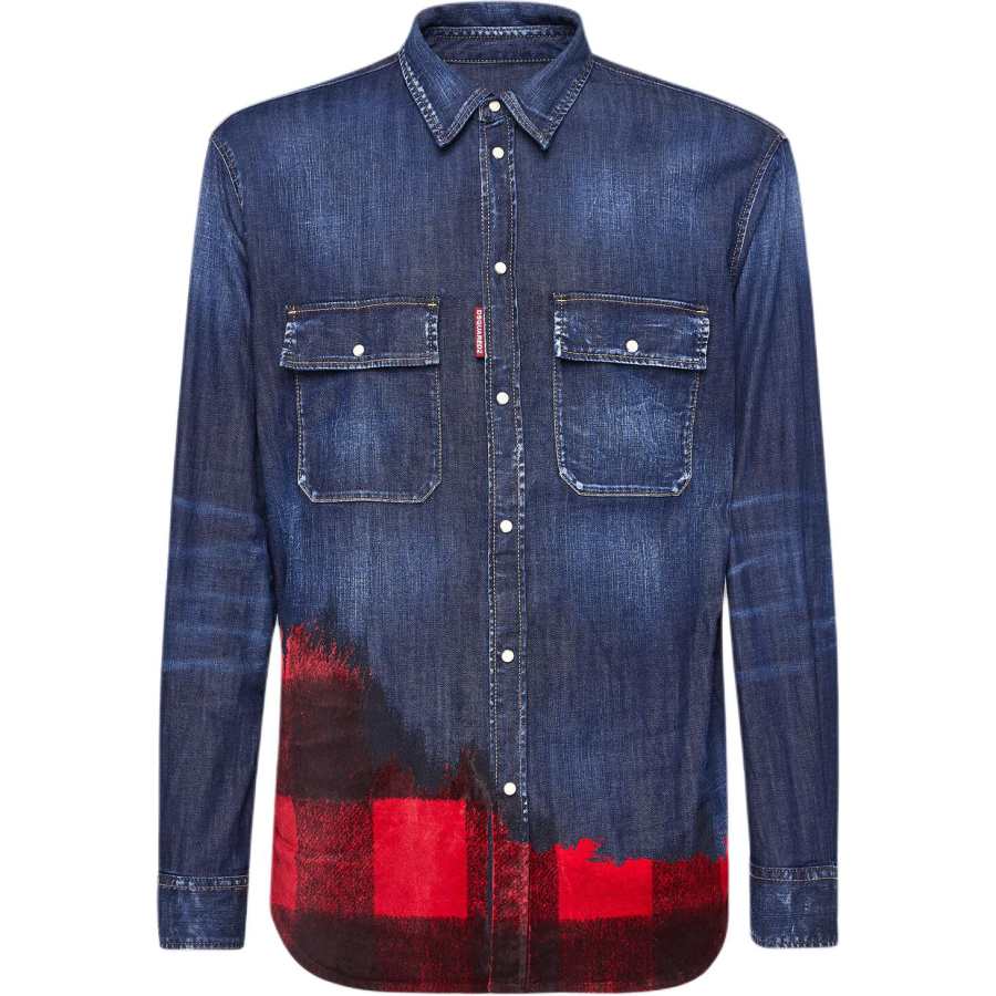 DSQUARED 2 Dsquared2 Checked Long Sleeved Denim Shirt