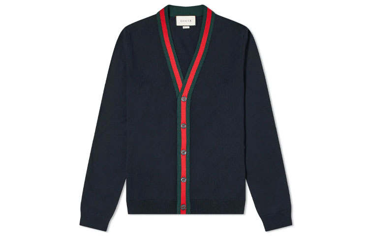 GUCCI Sweaters Men's Black V Neck Moderate Cardigan