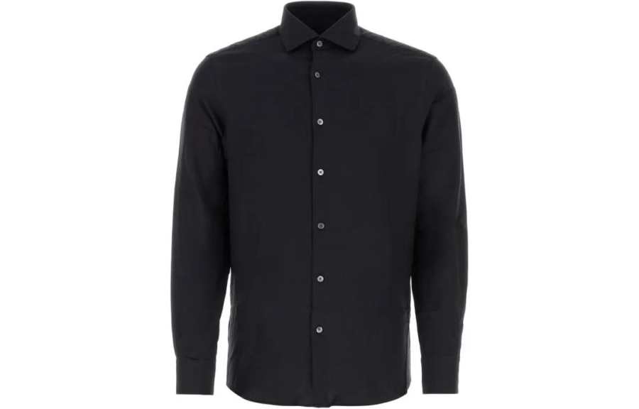 Ermenegildo Zegna Shirts Men's Blue Lapel Moderate Shirt