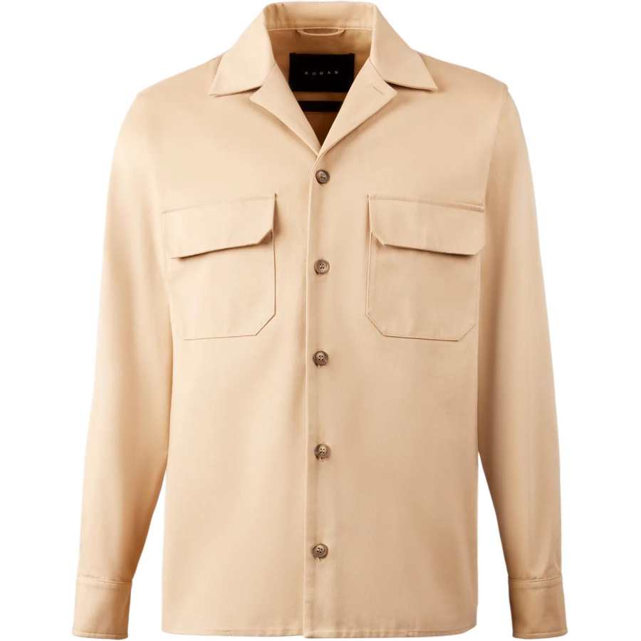 HOGAN Shirts Men's Beige Yellow Cuban Collar Moderate Shirt