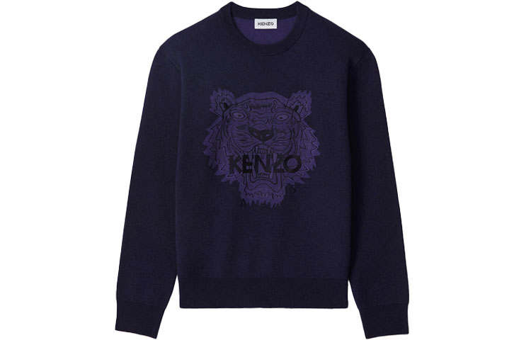 KENZO KENZO Classic Tiger Head Sweaters Men's Navy Blue Crew Neck Moderate Base Layer