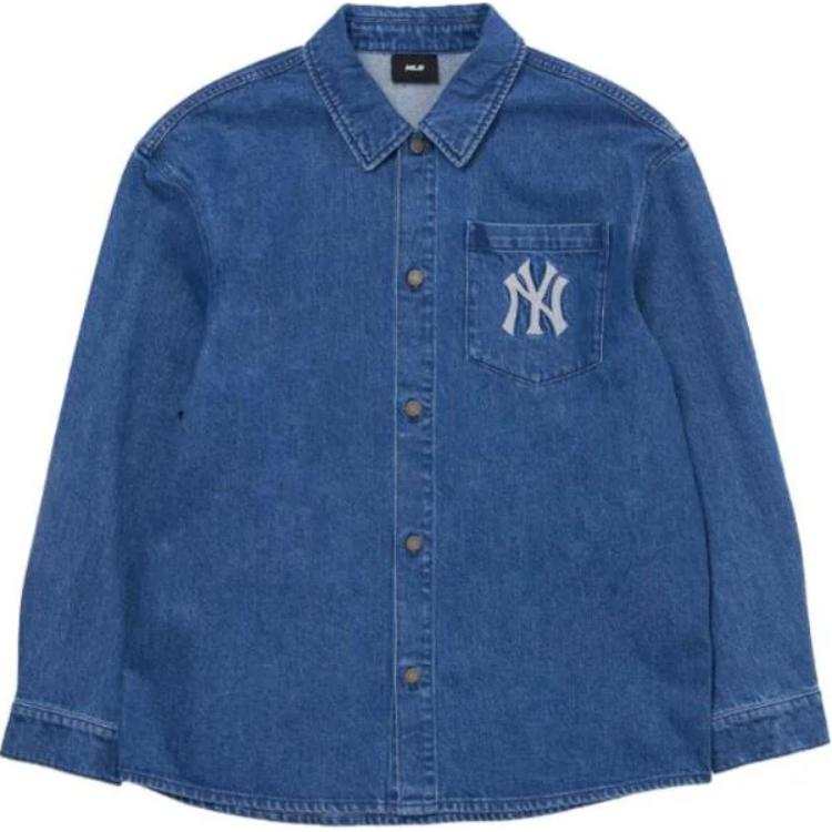 MLB New York Yankees Denim Coopers Mega Logo New York Yankees Denim Shirts Shirt Unisex Blue