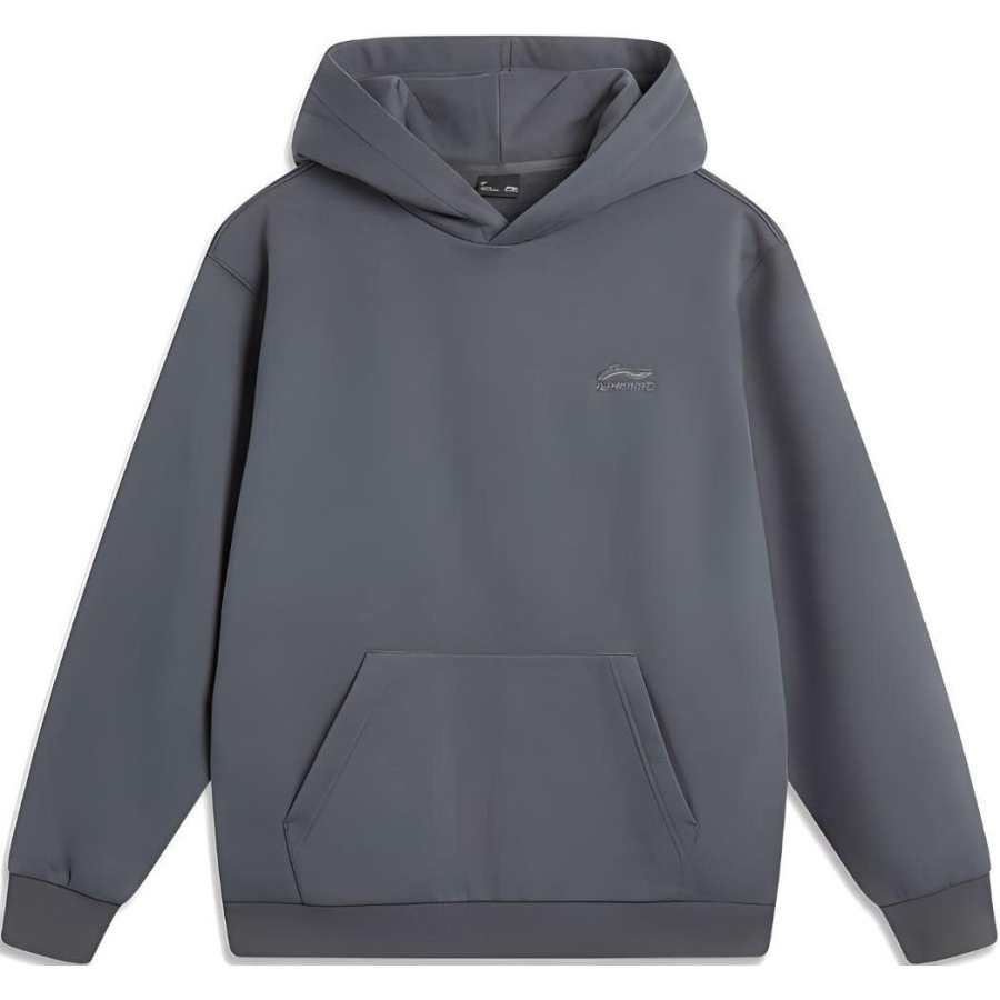 Li-Ning Li Ning Sports Fashion Collection Solid Color Loose Fit Hooded Thermal Fleece Lined Long Sleeved Pullover Sweatshirt