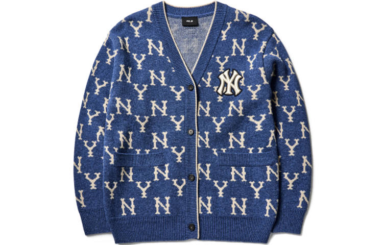 MLB MLB Old Flower Sweaters Unisex Blue V Neck Moderate Cardigan