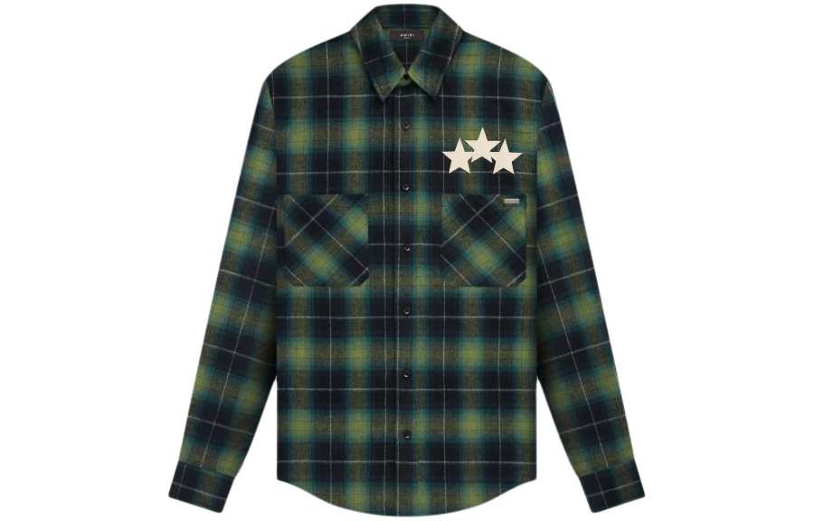 AMIRI Amiri star-leather flannel shirt